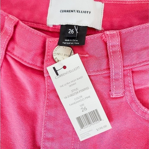 Current/Elliott The Ultra High Waist High Rise Hot Pink Skinny 26 NWT - Picture 8 of 9
